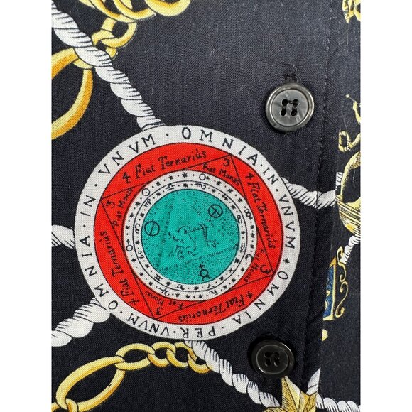 Vintage Womens Button Up Shirt Large Black Chain Medallion Baroque Old Money - Picture 9 of 12